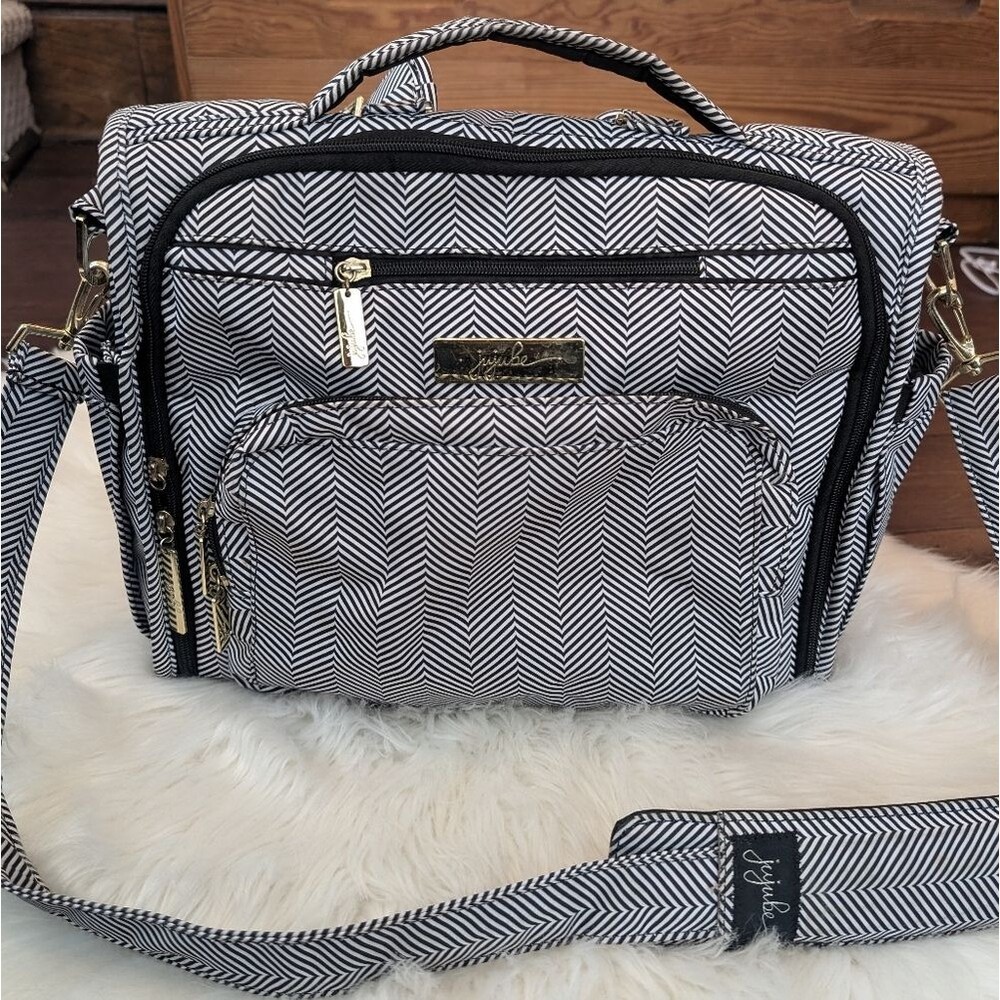 Jujube BFF Chromatics Black and White Chevron Diaper Breast Pump Bag Backpack